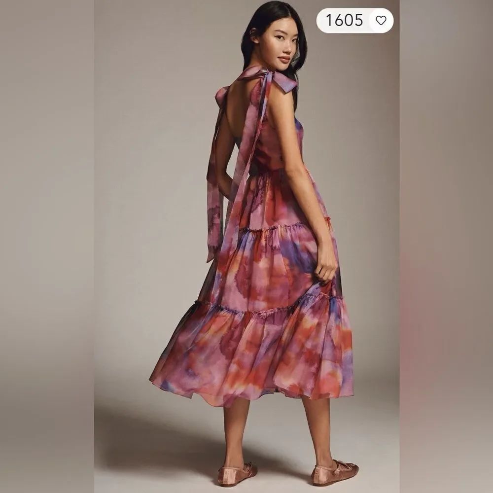 Anthropologie BHLDN Isabella Tiered Square-Neck A-Line Midi Dress/ size XS
